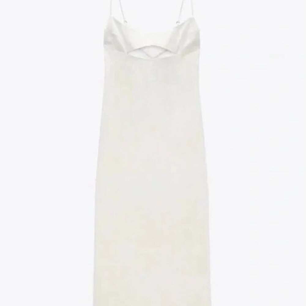 ZARA CUT-OUT bust Lace up Back Linen Blend Midi SIZE L DRESS 7385/220 - Picture 6 of 7